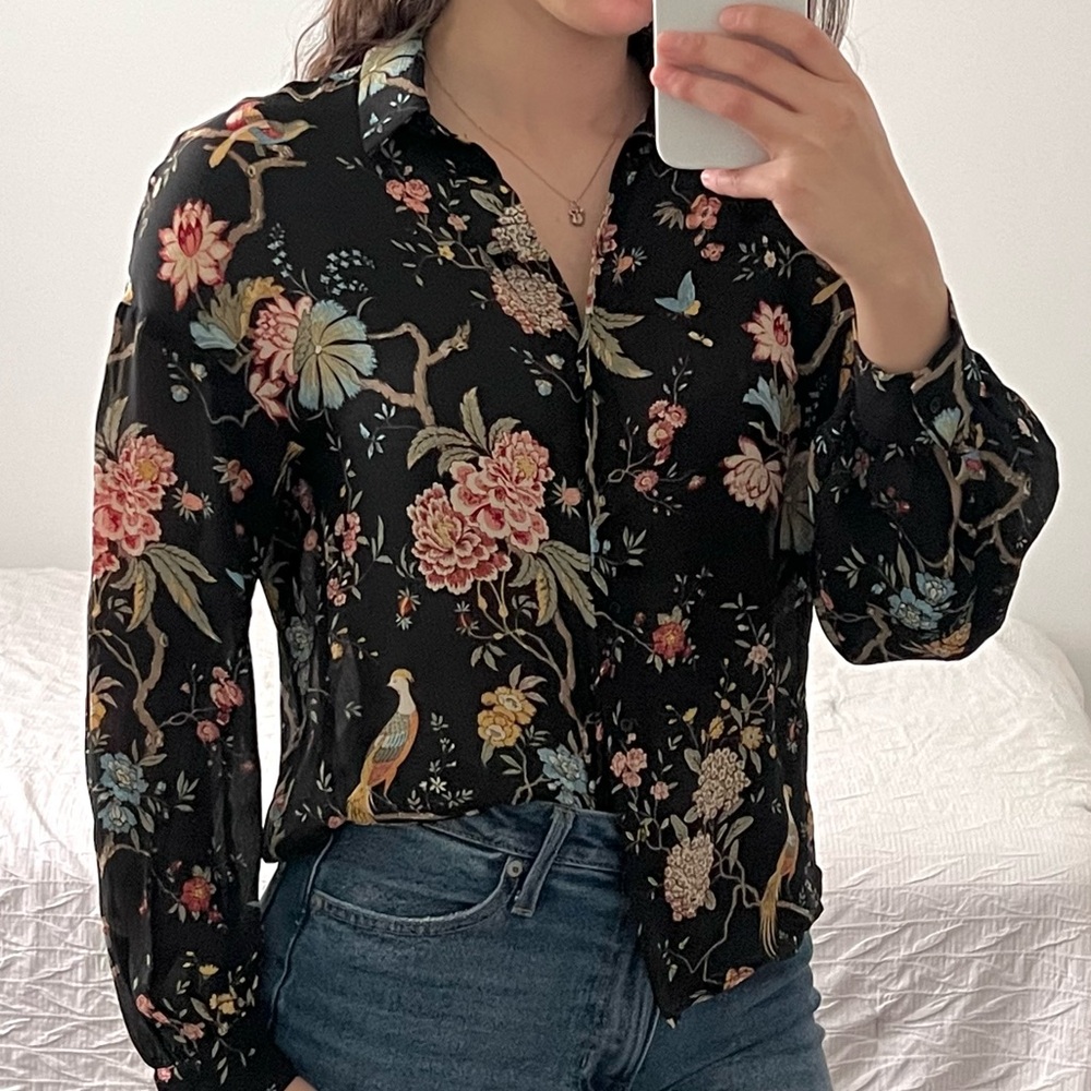 Floral Black Blouse